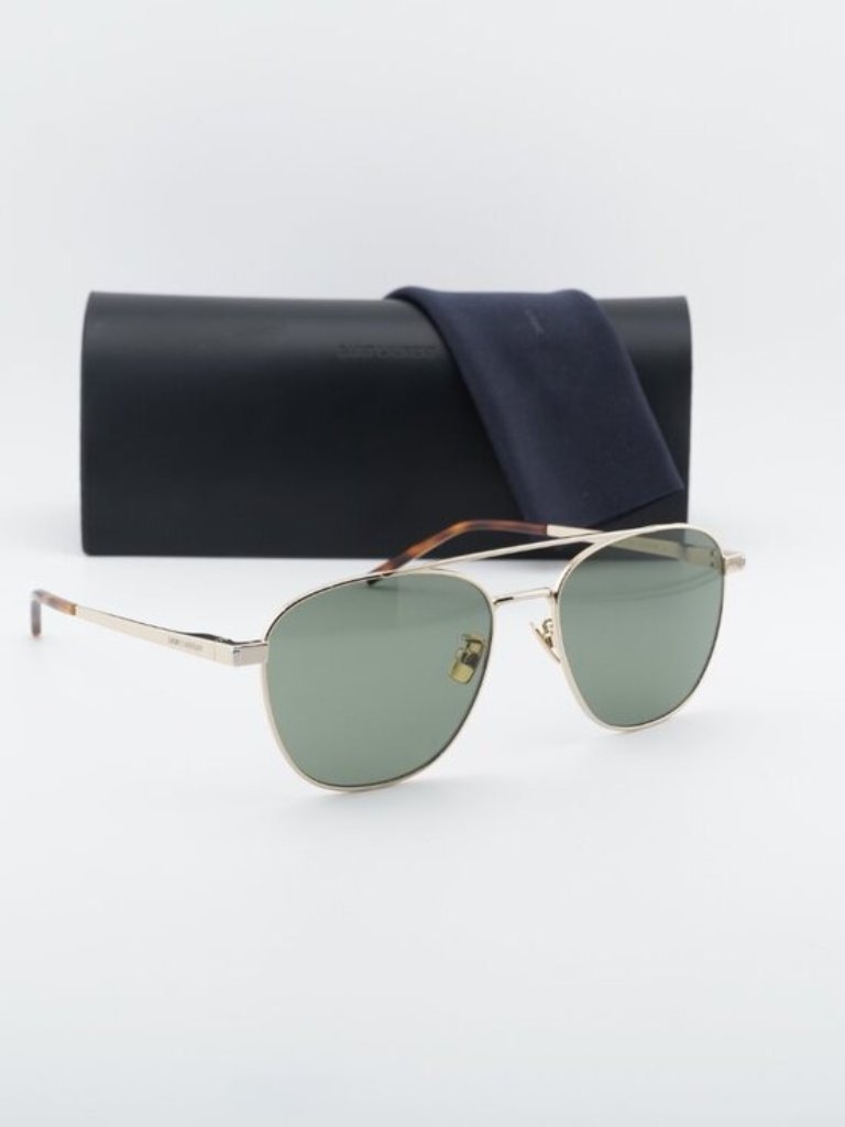 Saint Laurent Sl531 011 Aviator Sunglasses - Gold / Green